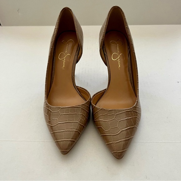 Jessica Simpson JP- Lovvy
heel in Croc Patent Leather Crystal Taupe Size 9.5 M - Picture 2 of 7